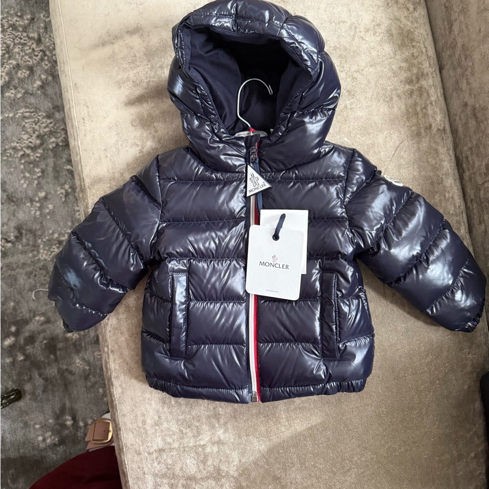Moncler Kids Shiny Blue Puffer Coat